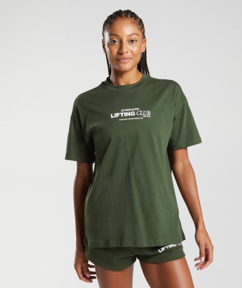 Women's Gymshark Social Club Oversized T-Shirts Olive | NZ 9JQXTO